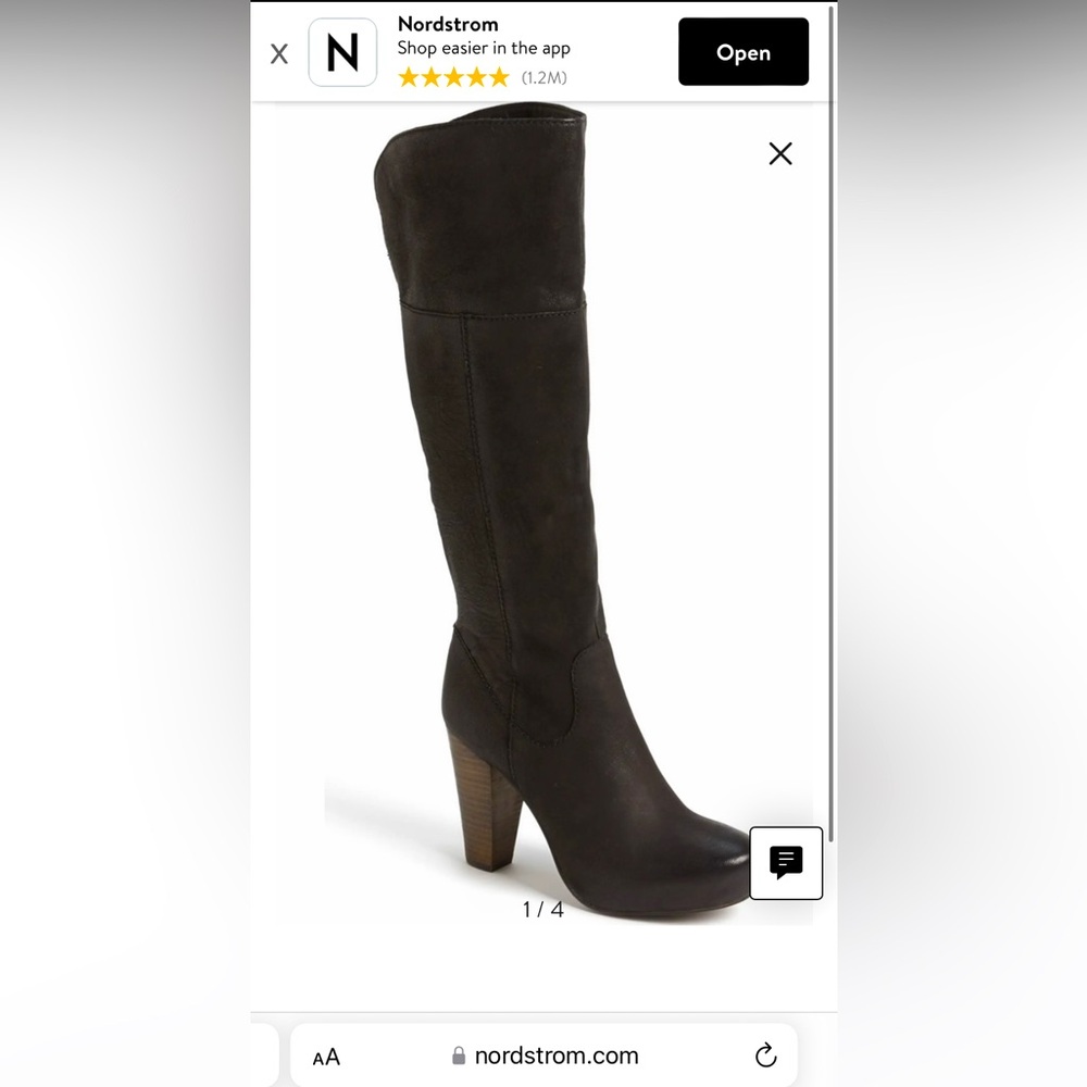 Steve Madden black leather “Rocket” knee-high heeled boots (Size 7)
